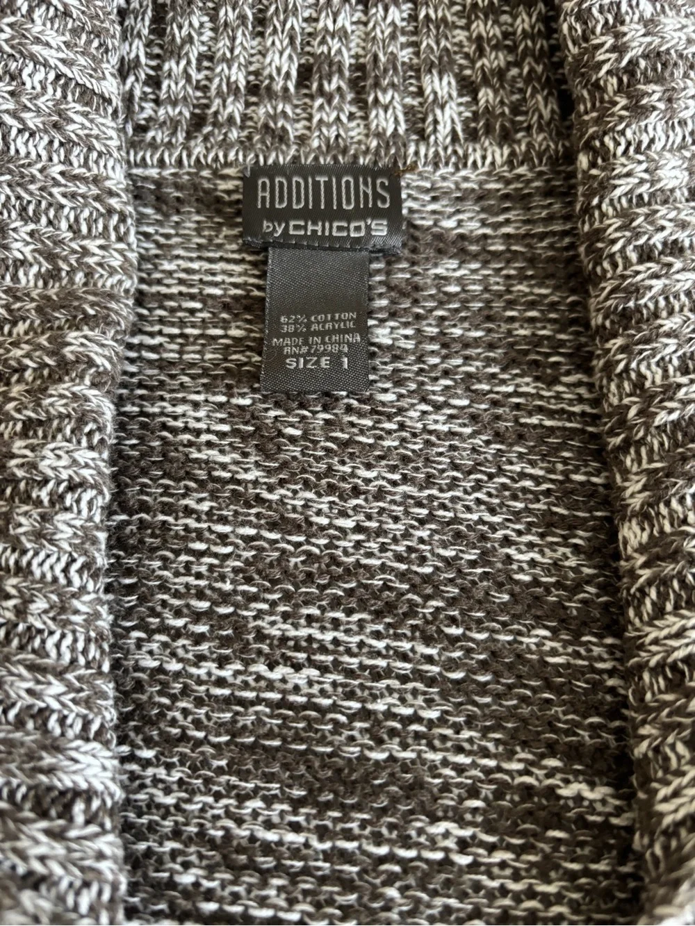 Chico's Marled Brown & Cream Shawl-Collar Cardigan